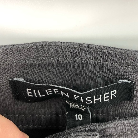 Eileen Fisher Size 10 Linen Blend Pants Pleated Side Zip Cropped Graphite Gray - Picture 5 of 10